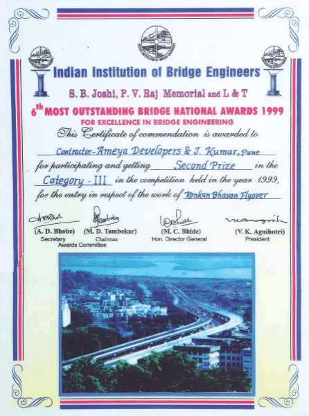 6th Most Outstanding Bridge National Award 1999 Awarded By Indian Institution of Bridge Association